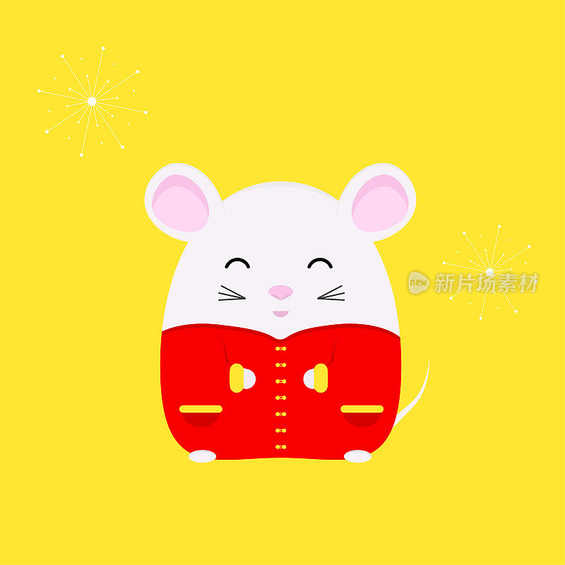 Chinese New Year 2020. Year of rat. Cute white rat in traditional chinese costume. Vector illustration for banner, poster, greeting card.